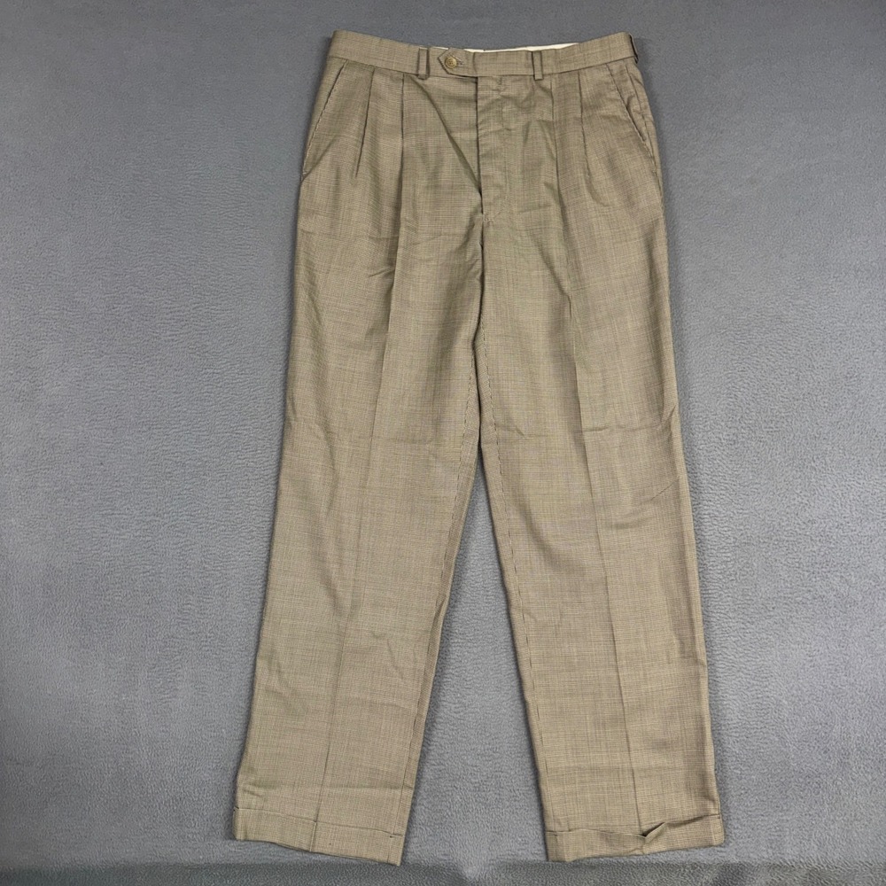 Lauren Ralph Lauren Pants Mens 34x32 Tan Houndstooth Wool Cashmere Pleated Dress